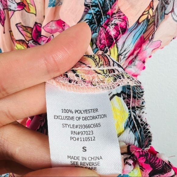 Miken Swim V-Neck Smocked Poncho Cover Up Tassels Tropical Floral size S - Picture 5 of 6